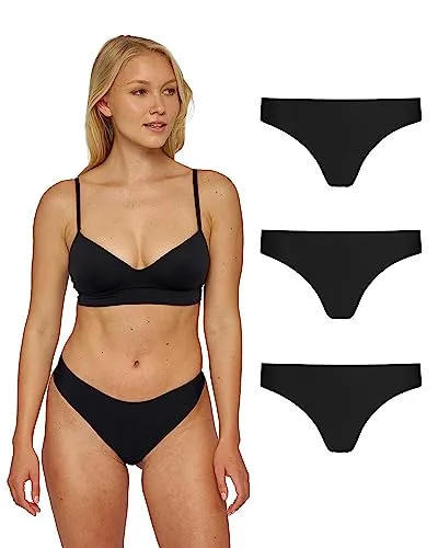 Snocks Tanga Damen Microfaser (3er Pack) - String Damen Klassisches Design - Angenehmes Tragegefühl ohne Einschneiden - Unsichtbare Unterwäsche im Alltag - Schwarz - L