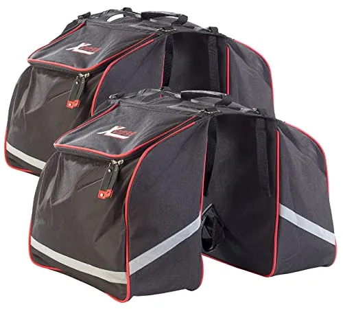 Xcase Satteltaschen: 2er-Set Doppel-Gepäckträgertasche, wasserabweis., Reflektions-Streifen (Fahradtasche, Fahrrad Satteltaschen, Gepäckträger)