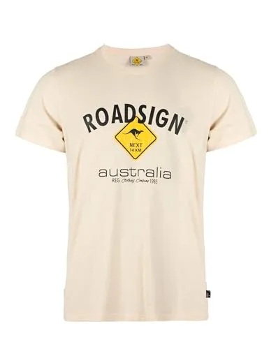 ROADSIGN australia Herren T-Shirt mit Logo-Aufdruck und Rundhalsausschnitt, 100% Baumwolle Ecru | 3XL