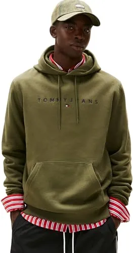 Tommy Jeans TJM Reg Linear Logo Hoodie EXT DM0DM20746 – Dunkelgrüner Kapuzenpullover für Herren, XL