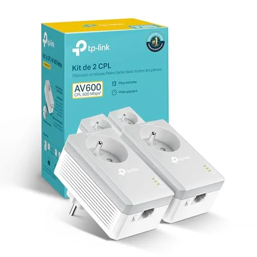 TP-Link CPL AV600 Powerline Adapter - Powerline-Netzwerkadapter mit 600 Mbit/s für schnelles HD-Streaming, integrierte Steckdose für Platzersparnis und einfache Plug-and-Play-Installation.