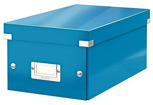 Leitz Click & Store kleine, längliche Aufbewahrungsbox mit Deckel, Box zur DVD Aufbewahrung, als Geschenkbox oder für Zubehör im Haushalt und Büro, 84% recycelte Premium-Hartpappe, Blau, 60420036