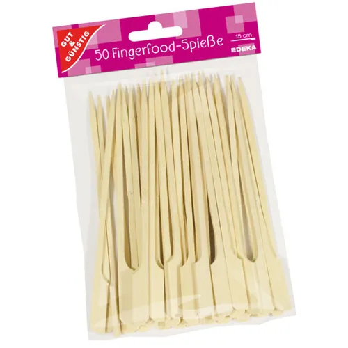 Gut & Günstig Fingerfood Spieße Holzspieße 50 Stück 15cm aus Bambus Holz mit breitem Holzende
