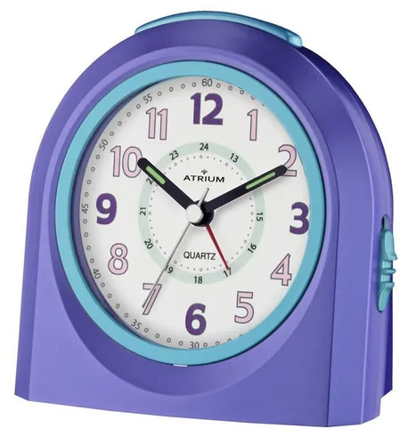 Atrium Wecker A921-8 - Analog Wecker in violett, mit präzisem Quartz-Antrieb und nur 10 cm Durchmesser – ideal für jedes Schlafzimmer.