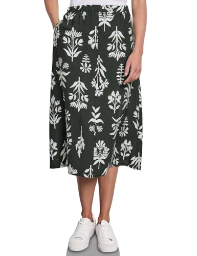 Street One Studio Damen F361711 Gemusterter Rock, Desert Pine Green, 40 - Röcke für Damen, eleganter Midi-Rock mit floralem Muster, elastischem Bund und praktischen seitlichen Taschen für einen bequemen Tragekomfort.