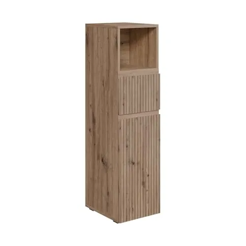 Vicco Midischrank Takumi, Artisan, 30 x 112.6 cm – Stilvoller Badezimmerschrank mit Schublade - Maximieren Sie den Stauraum in Ihrem Badezimmer mit dem eleganten Midischrank im Japandi-Stil. Pflegeleichte Materialien und durchdachte Fächer sorgen für perfekte Organisation von Handtüchern und Pflegeprodukten.