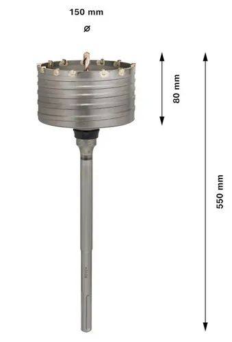 Bosch Hohlbohrkrone SDS max-9 für Beton 150 mm - Bohrer-Bits: Einteilig und ideal für präzise Bohrungen in Beton mit einer Länge von 550 mm und 13 Schneiden für optimale Leistung.
