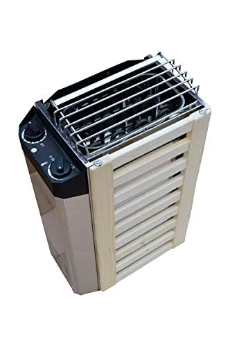 Saunaofen 3,6 kW mit integrierter Steuerung - Leistungsstarker Saunaofen mit 3600 Watt für Saunakabinen bis 6 m³. Robustes Edelstahlgehäuse und praktische integrierte Steuerung für eine einfache Handhabung.