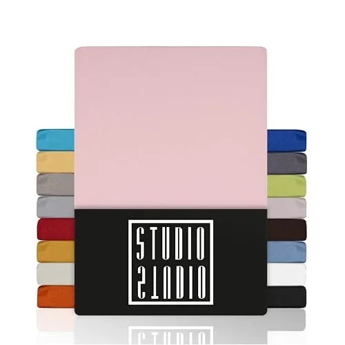 STUDIO Basic Spannbettlaken 200x220cm – Jersey-Spannbetttuch aus 100 % gekämmter Baumwolle – Puder – Öko-Tex Zertifiziert, bügelfrei & elastisch – für Matratzen 15–35 cm
