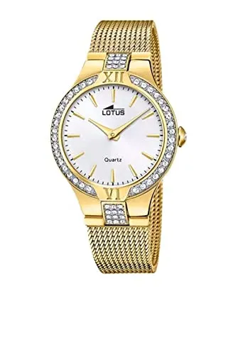 Lotus Damen Uhr Analog Edelstahl 316L Gold - Quarzwerk - Mineralglas hochresistent - 5 ATM wasserdicht 18895/1 - Trendy
