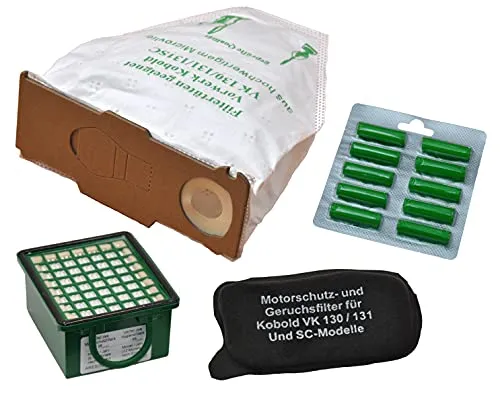 FSProdukte Spar-Set: 6 Microvliesbeutel, 1 Hygienefeinfilter, 1 Geruchsfilter und 10 Duftpatronen kompatibel mit Vorwerk Kobold 130/131