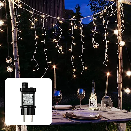 hellum Lichterkette Außen, LED Eislichtvorhang, Lichtervorhang 11,90x0,53m beleuchtet, 480 LED Lichterkette Außen Weihnachten mit weißem Kabel 5m Zuleitung, Weihnachtsbeleuchtung <59lm 577747