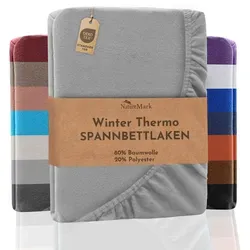NatureMark Spannbettlaken Winter Thermo Fleece Spannbetttuch, 80% Baumwolle und 20% Polyester, Gummizug: rundum, (1 Stück), 180 x 200 cm bis 200 x 200 cm - Silber grau grau|silberfarben 180 cm x 200 cm