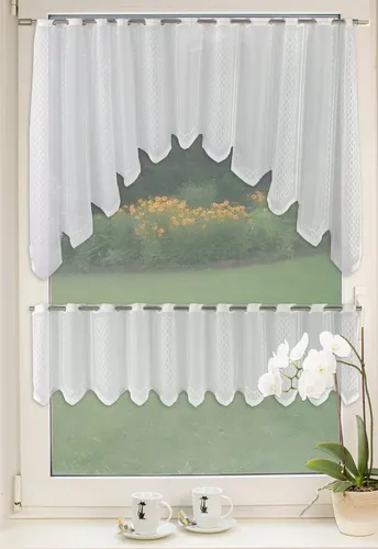 EXPERIENCE Scheibengardine Bistrogardinen Set Scheibengardine Küchengardine 2324 Bistrobogen Gardinenkuvert 30, 75 x 150 cm Weiß Grafisch (2 St), Durchzuglöcher, halbtransparent, Volantstore