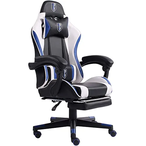 Ergonomischer Gaming Chair im Racing-Design - Gaming-Stühle mit flexiblen gepolsterten Armlehnen und ausziehbarer Fußstütze für ultimativen Komfort beim Spielen oder Arbeiten.