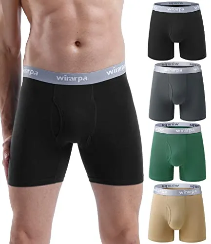 wirarpa Boxershorts Herren Baumwolle Männer Unterhosen Stretch Unterwäsche Men Boxer mit Eingriff ohne Etikett 4er Pack Mehrfarbig Größe L