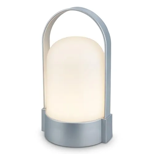 BRILONER - LED Tischlampe kabellos IP44 mit Touch, dimmbar in Stufen, USB-C, Akku tauschbar, Nachttischlampe, Leselampe, LED Lampe, Campinglampe, Tischleuchte, Akku Lampe, Outdoor, 9x8x15,5 cm, chrom