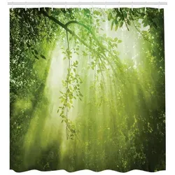 Abakuhaus Duschvorhang Moderner Digitaldruck mit 12 Haken auf Stoff Wasser Resistent Breite 175 cm, Höhe 240 cm, Wald Sunbeams in Woodland grün 175 cm x 240 cm