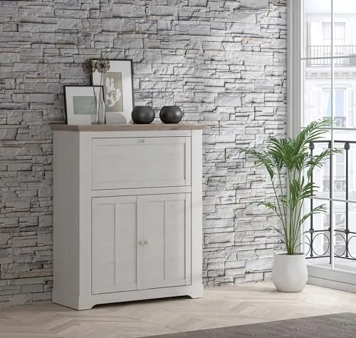 Forte ILOPPA Barkommode mit Stauraum - Kommode aus Holzwerkstoff in Snowy Eiche/Nelson Eiche, bietet praktischen Stauraum und fügt sich harmonisch in jedes Zuhause ein. Verstellbare Beine für zusätzlichen Komfort.