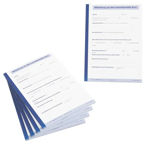 Mitteilung an den verordnenden Therapie Vordruck, 5 Blöcke à 50 Blatt, DIN A5