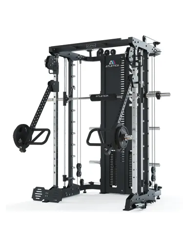 ATLETICA KSK Combat Set | Multipresse mit 180kg Steckgewichten - Smith Machine für Krafttraining, hohe Rahmenstabilität und integrierte Lock-Funktion für sicheres Training mit schweren Gewichten.