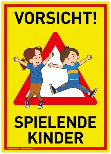 König Werbeanlagen Hinweisschild Großes Schild Vorsicht! Spielende Kinder, PVC 30 x 42 cm, Achtung Sp