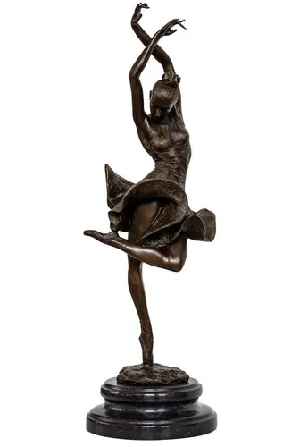 Aubaho Dekoobjekt Bronzeskulptur Tänzerin im Antik-Stil - Elegante Bronzeskulptur einer Tänzerin, handgefertigt und auf einer stabilen Steinplinthe montiert. Ideal für stilvolle Dekoration im Innen- und Außenbereich. Maße: 17 x 46 x 15 cm, Gewicht: 3,8 kg.