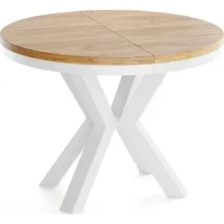 WFL Group Esstisch, Eiche Wotan, Rund, 100 cm - Moderner runder Esstisch aus Eiche Wotan, ausziehbar von Ø100 cm auf bis zu 176 cm, ideal für 5-8 Personen. Mit skandinavischem X-Gestell für Stabilität und Stil, perfekt für Dinnerpartys und Familientreffen.