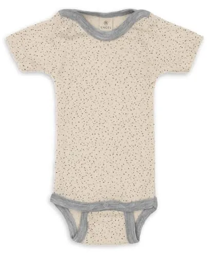Kinderhaus Blaubär Engel Baby-Body Kurzarm mit Druckknöpfen & Mulltuch Blaubaer | Wolle Seide weicher Kurzarmbody | Merino Schurwolle kbT mulesing-free | hautfreundlich, nachhaltig & made in Germany