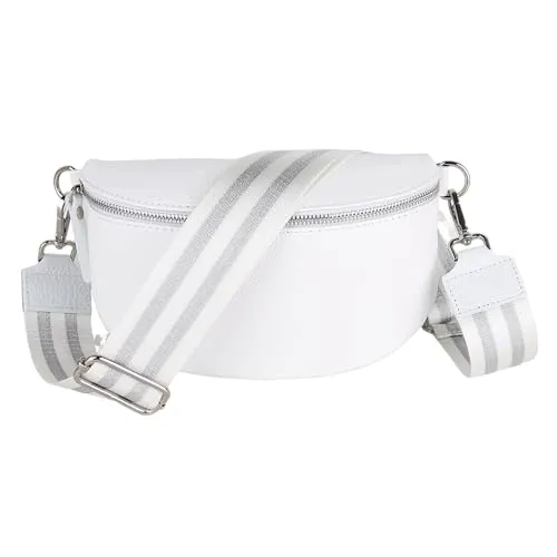 MIRROSI® Bauchtasche Damen aus Echtleder, Made in Italy in weiß von MIRROSI