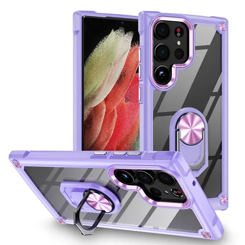 Handyhülle für Samsung Galaxy S22 Ultra Hülle Case Cover Transparent Tech Lila