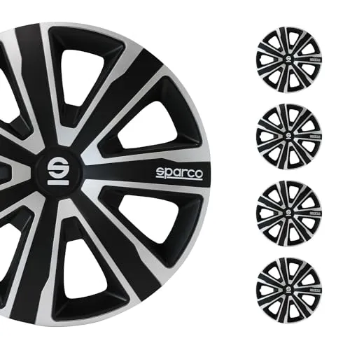Sparco Radzierblenden Palermo 16-Zoll - Silber/Schwarz - Satz mit 4 Stück - Radkappen aus robustem ABS, rost- und korrosionsbeständig, mit einfachem Spannring für maximalen Halt. Ideal für alle Fahrzeuge mit 16-Zoll-Felgen.