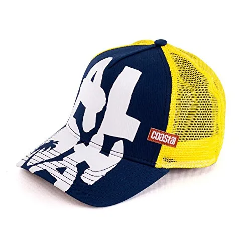 Coastal Trucker Cap Big Aloha Navy Gelb - Stylische Baseball Cap für Herren im sommerlichen Design mit gebogenem Schirm und anpassbarem Snapback-Verschluss für optimalen Tragekomfort.