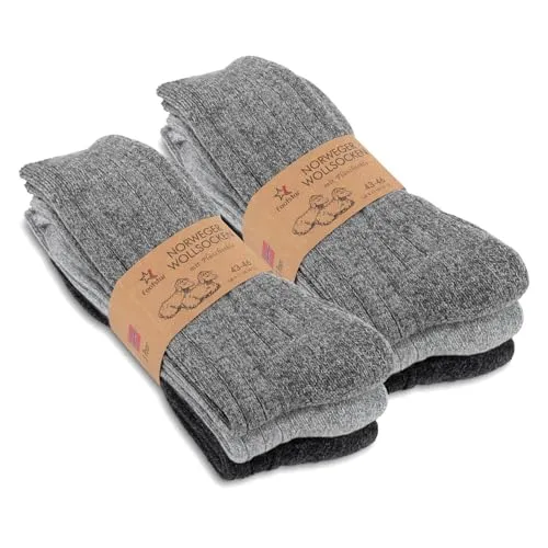 Herren Winter Wollsocken (6 Paar) Norweger Socken mit Frottee - Schwarz Mix 35-38