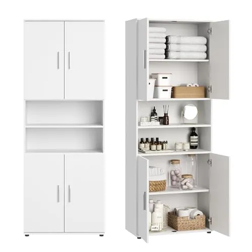 Home Collective Badezimmerschrank Hochschrank mit 6 Fächern - Hoch- & Midischränke fürs Bad: Moderner Hochschrank mit viel Stauraum und 6 Fächern für Handtücher und Pflegeprodukte - ideal für Bad, Keller oder Hauswirtschaftsraum.