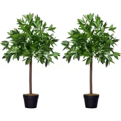 Outsunny 2er-Set Künstlicher Lorbeerbaum, 90 cm - Künstliche Pflanzen für Indoor und Outdoor, Pflegeleicht und immer grün – ideal für ein harmonisches Ambiente in Ihrem Zuhause oder Geschäft.