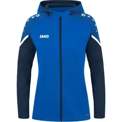 JAKO Damen Kapuzenjacke Performance - Royal/Marine, Größe 36 - Funktionsjacke aus 100% recyceltem Polyester mit praktischen Reißverschlusstaschen und stylishem Jacquard-Schultereinsatz für optimalen Tragekomfort.