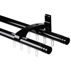 DécoProfi Innenlaufschiene Gardinenstangen Set 2-läufig, Endkappe mit Rille, Ø 20 mm, Wandträger, verschraubt, Aluminium / Zinkguss, Set komplett schwarz Ø 20 mm x 160 cm