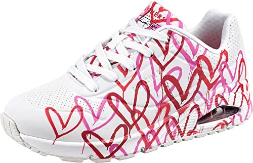 Skechers Damen UNO Spread The Love Sneakers, White W Red and Pink Heart Print Durabuck M, 36.5 EU