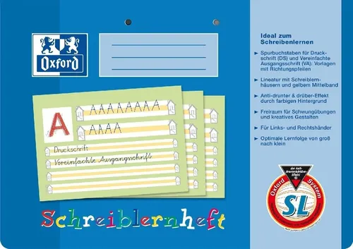 Oxford Schreiblernheft A4 quer, 10 Stück – ideal für Schreibanfänger - Das Oxford Schreiblernheft in A4 quer bietet 16 Blatt mit spezieller Lineatur SL für optimale Unterstützung beim Schreibenlernen. Extra dickes Papier und abwischbarer Umschlag sorgen für Langlebigkeit.