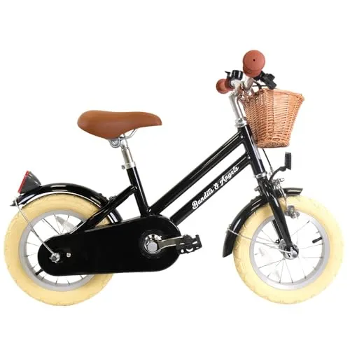 Bandits & Angels Kinderfahrrad 12 Zoll Retro Rider schwarz - Straßenfahrrad für Kinder ab 3 Jahren mit verstellbarem Sattel und Lenker, ideal für mitwachsenden Fahrspaß und Sicherheit dank zwei Bremssystemen.