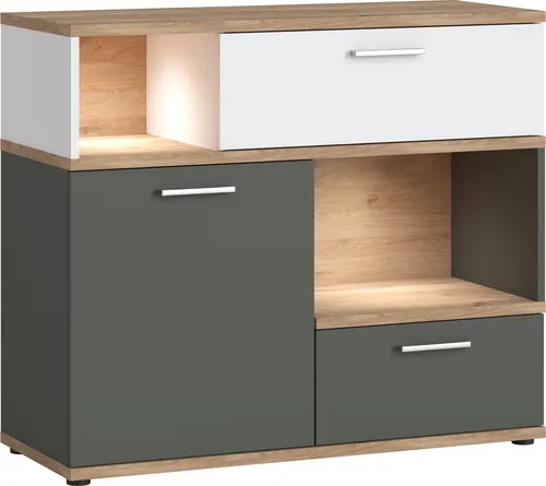 Lomadox Kommode TOMAR-129 mit LED-Beleuchtung in Eiche Nb.