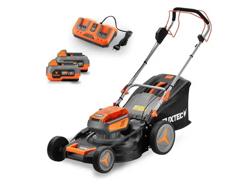 FUXTEC 40V Akku Rasenmäher FX-E2RM46SET - Rasenmäher mit 4in1-Funktion: Mähen, Fangen, Mulchen und Seitenauswurf. Maximale Bewegungsfreiheit dank 40V Akku-Technologie und 46 cm Arbeitsbreite – ideal für müheloses Rasenpflege ohne Kabel!