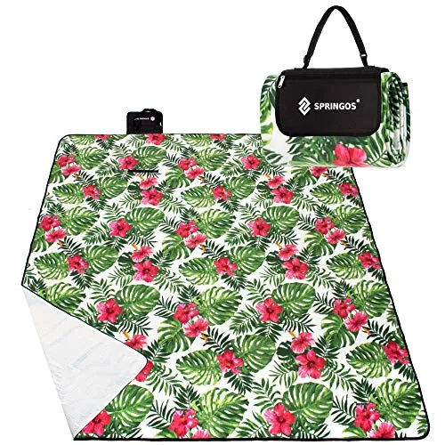 SPRINGOS Picknickdecke Campingdecke mit wasserfester Unterseite Faltbare Strandecke Reißverschlusstasche und Tragegriff Hibiskus Blumen 200 x 200 cm