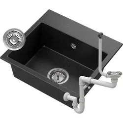 Granitan Granitspüle MILOS - Kompakt in Schwarz gesprenkelt - Sanitäranlagen & Zubehör - Kompakte Granitspüle mit 80% Granit für hohe Widerstandsfähigkeit und elegantes Design, ideal für kleine Küchen.