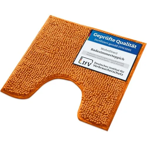 WohnDirect Badematte 45x45cm MIT WC Ausschnitt | Orange | rutschfest & Waschbar, Badezimmerteppich zum Set kombinierbar, Badvorleger, WC Garnitur, Badteppich, Oeko-TEX Zertifiziert