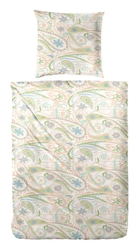 Primera Mako-Satin Bettwäsche 155x220 Paisley in Grün Blau Beige