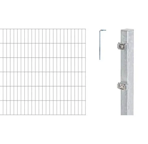 Alberts 654269 Doppelstabmattenzaun 10 tlg. Komplettset - Robuster Doppelstabmattenzaun aus feuerverzinktem Stahl, 120 cm hoch und 8 m lang - ideal für langlebige Einzäunungen im Garten, erweiterbar mit Anbauset.