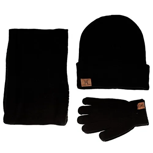 TMEOG Wintermütze Herren Mütze Schal Handschuh-Sets, Touchscreen Handschuhe Beanie Warme Mütze Strickmütze Winterschal Herren mit Fleecefutter