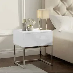 Nachttisch BLANCO GLAMOUR – Eleganter Metallrahmen in Weiß Hochglanz